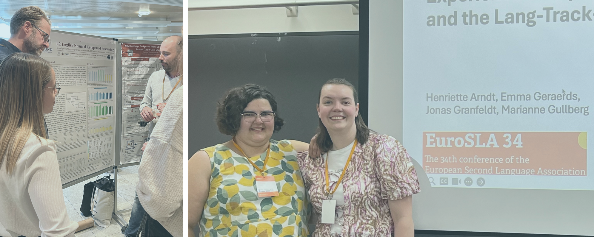 Photos of a poster presentation and an oral presentation.