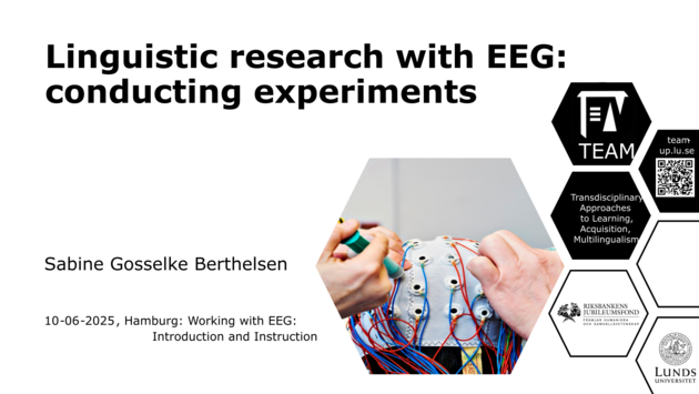 A PowerPoint title slide with the title "Linguistic research with EEG: conducting experiments"